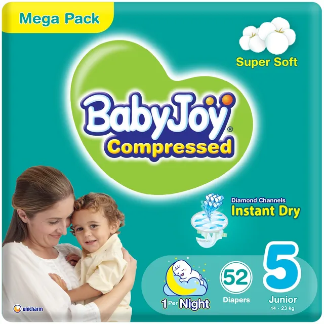 Baby Joy Compressed Diapers xl Size 5 (14- ) - 52 Pcs