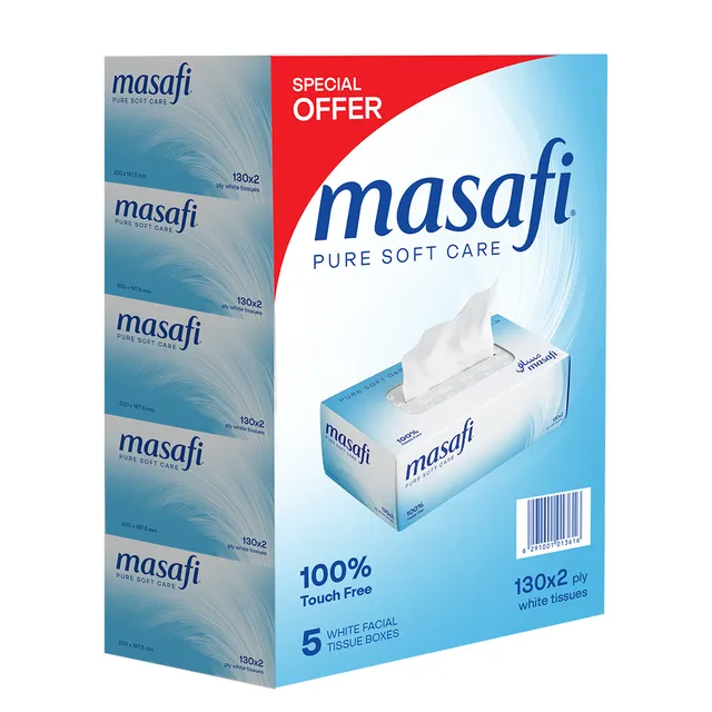 Masafi White Facial Tissue 2ply Value Pack 5 x 130 Sheets