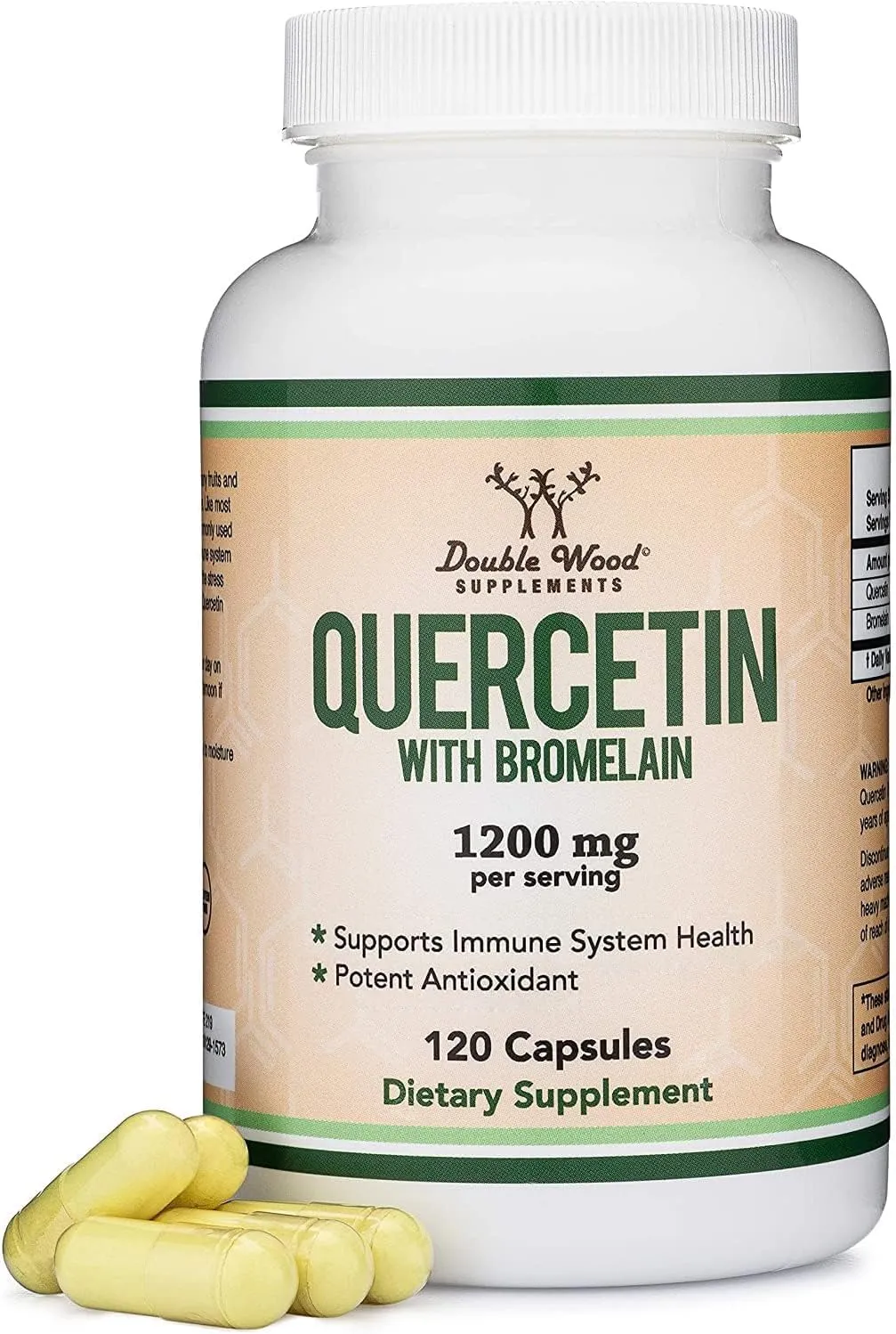 Double Wood Supplements كيرسيتين 1000mg مع بروميلين 200mg، 120 كبسولة، تكفي لمدة 2 شهر (منشط أيضي قوي AMPK) دعم شامل لجهاز المناعة