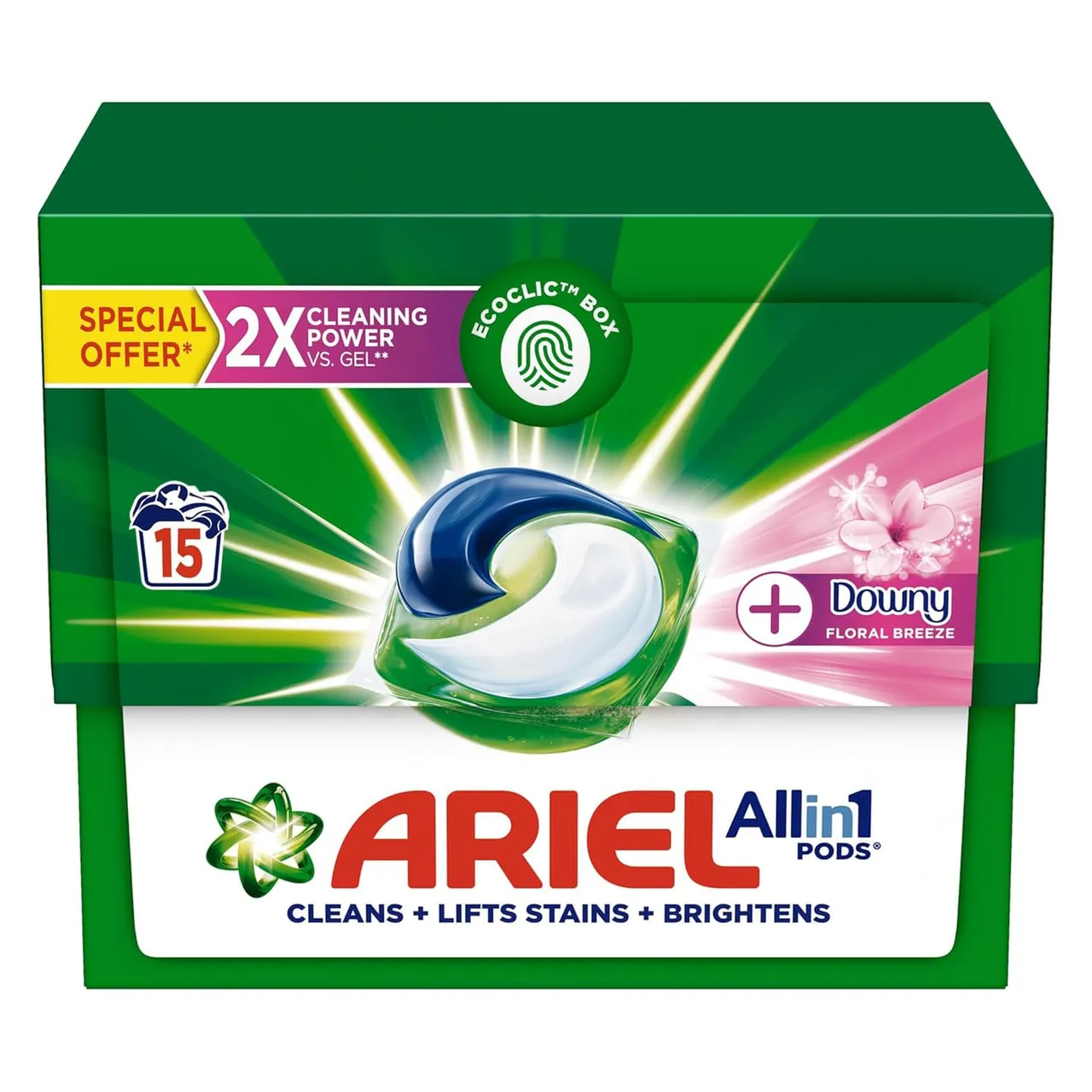 Ariel All In 1 PODS كبسولات سائل غسيل Downy Floral Breeze عبوة التوفير 15 pcs