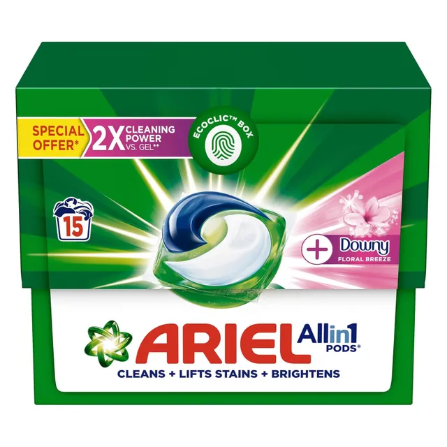 Ariel All In 1 PODS Washing Liquid Capsules Downy Floral Breeze Value Pack 15 pcs