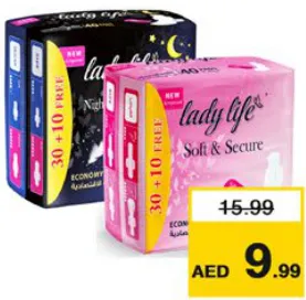 Lady Life فوط صحية عادية بأجنحة / ليلية مريحة