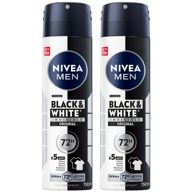 Nivea Men Black & White Invisible Anti-Perspirant Deodorant Spray, Original, 72H Active Protection Value Pack