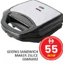 Geepas Sandwich Maker 2Slice GSM6002