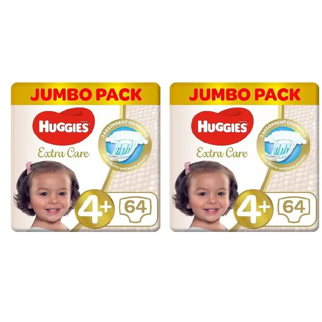 Huggies Extra Care Diaper Size 4+ (10- ) - 2 x 64's