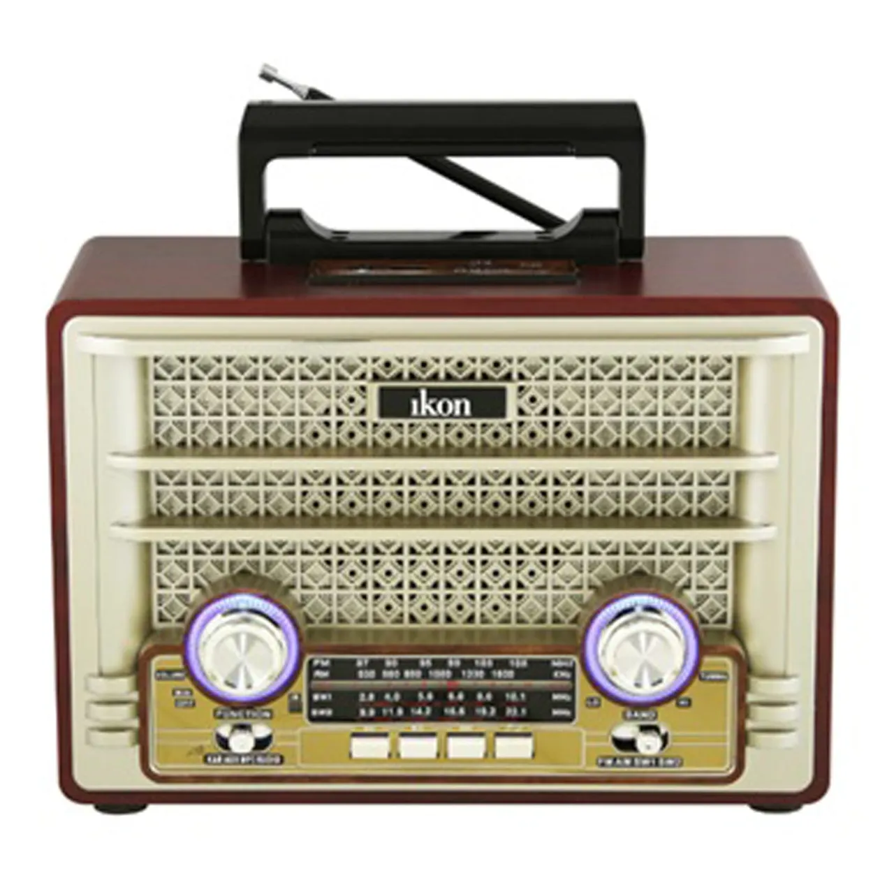 Ikon راديو AM/FM/SW1-2 بـ 4 نطاقات مع USB/بطاقة ومشغل موسيقى MP3، IK-2017