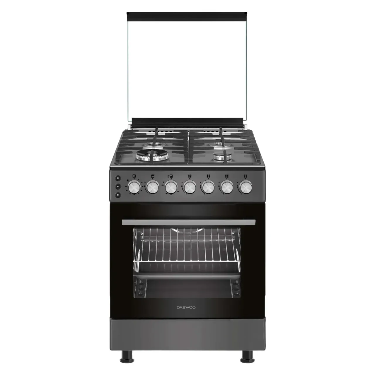 Daewoo طباخ مقاس 60cm موديل DGC-S664PSI، حديد زهر، ستانلس ستيل دخاني Smoke Inox، 4 شعلات