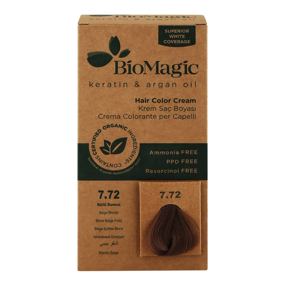 Biomagic طقم كريم صبغة شعر دائمة بالكيراتين وزيت الأرغان - 7/72 أشقر بيج
