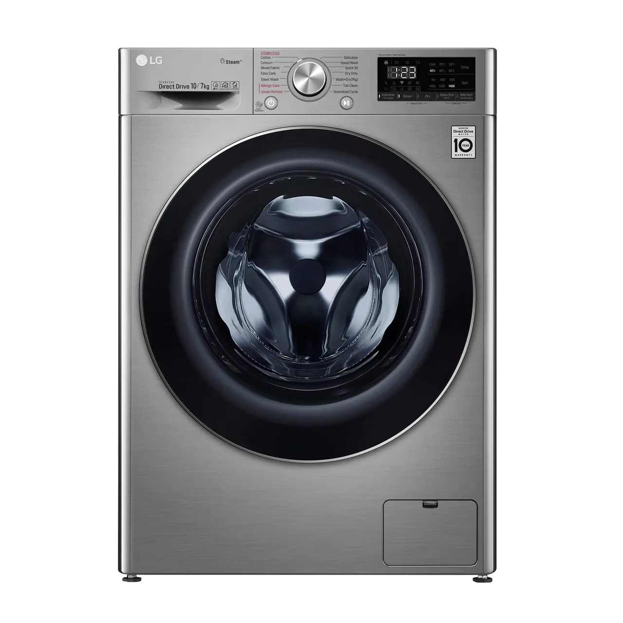 LG غسالة ومجفف بتحميل أمامي، 10/، 1400 RPM، فضي ستانلس، F4V5RGP2T