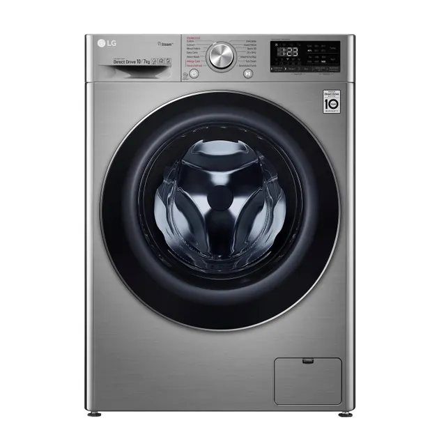 LG Front Load Washer & Dryer, 10/, 1400 RPM, Stainless Silver, F4V5RGP2T