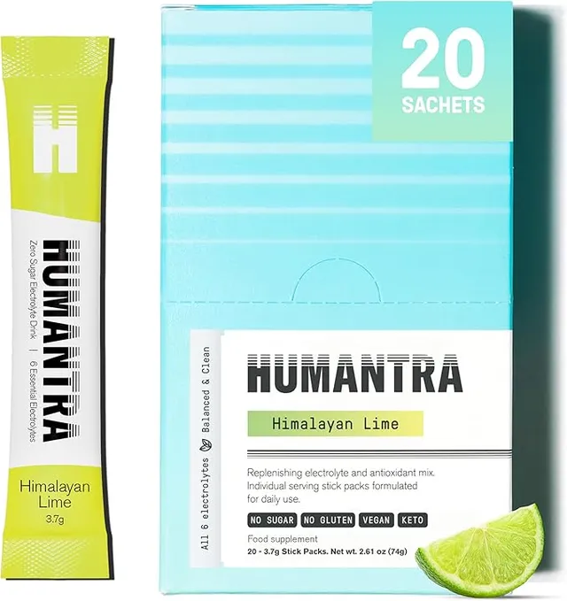 Humantra Electrolytes Powder - Himalayan Lime Flavor, Sachet. Net Wt. - Powdered Hydration Sachets - Plant-Based Electrolyte Powder With 6 Electrolytes - Vegan, Sugar Free, Gluten Free