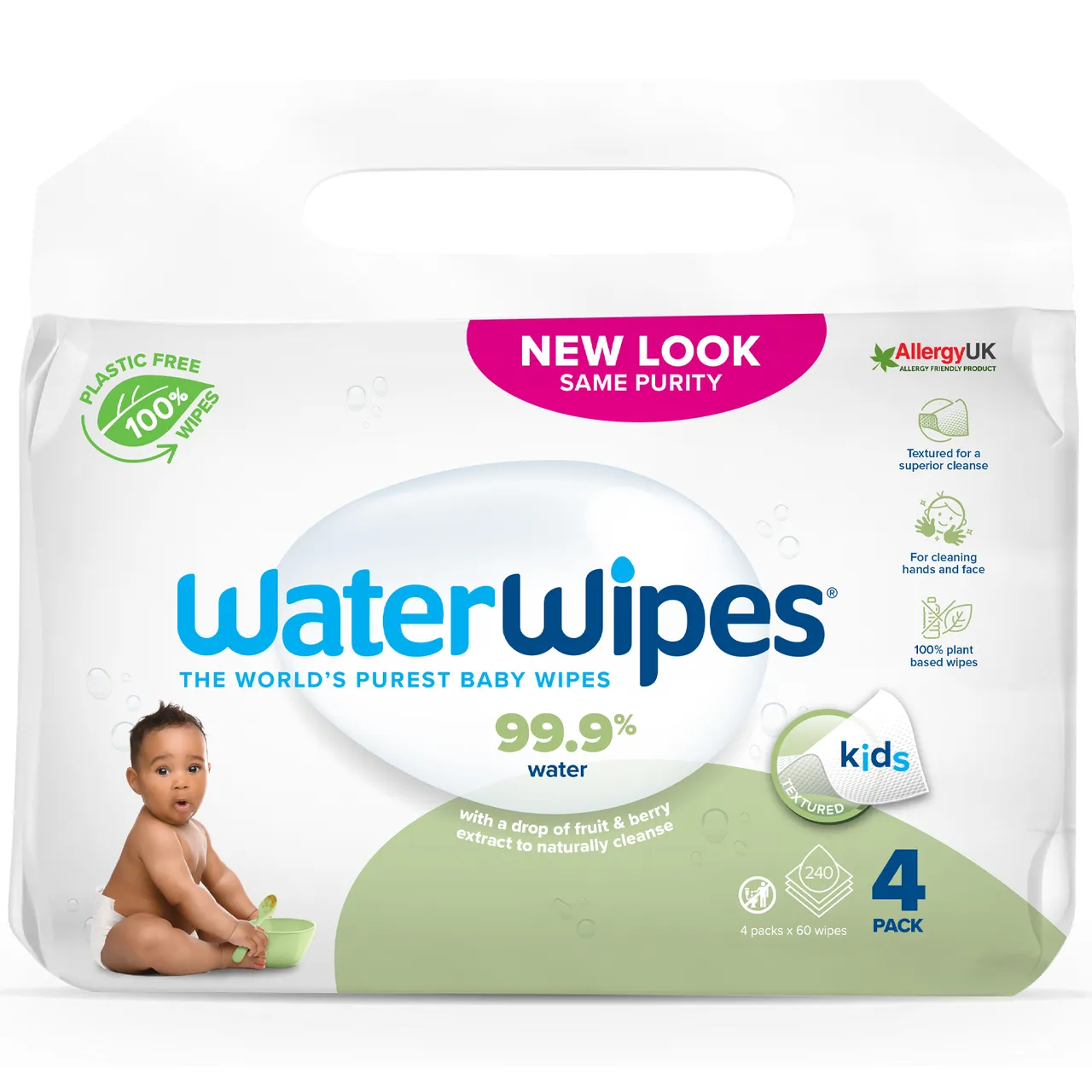 WaterWipes ووتر وايبس مناديل مبللة للأطفال بخلاصة السوب بيري - 240 منديل (4 × 60 قطعة)