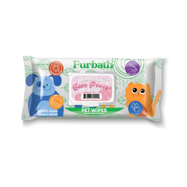 furbath Natural Pet Wipes 80 Count- Baby Powder