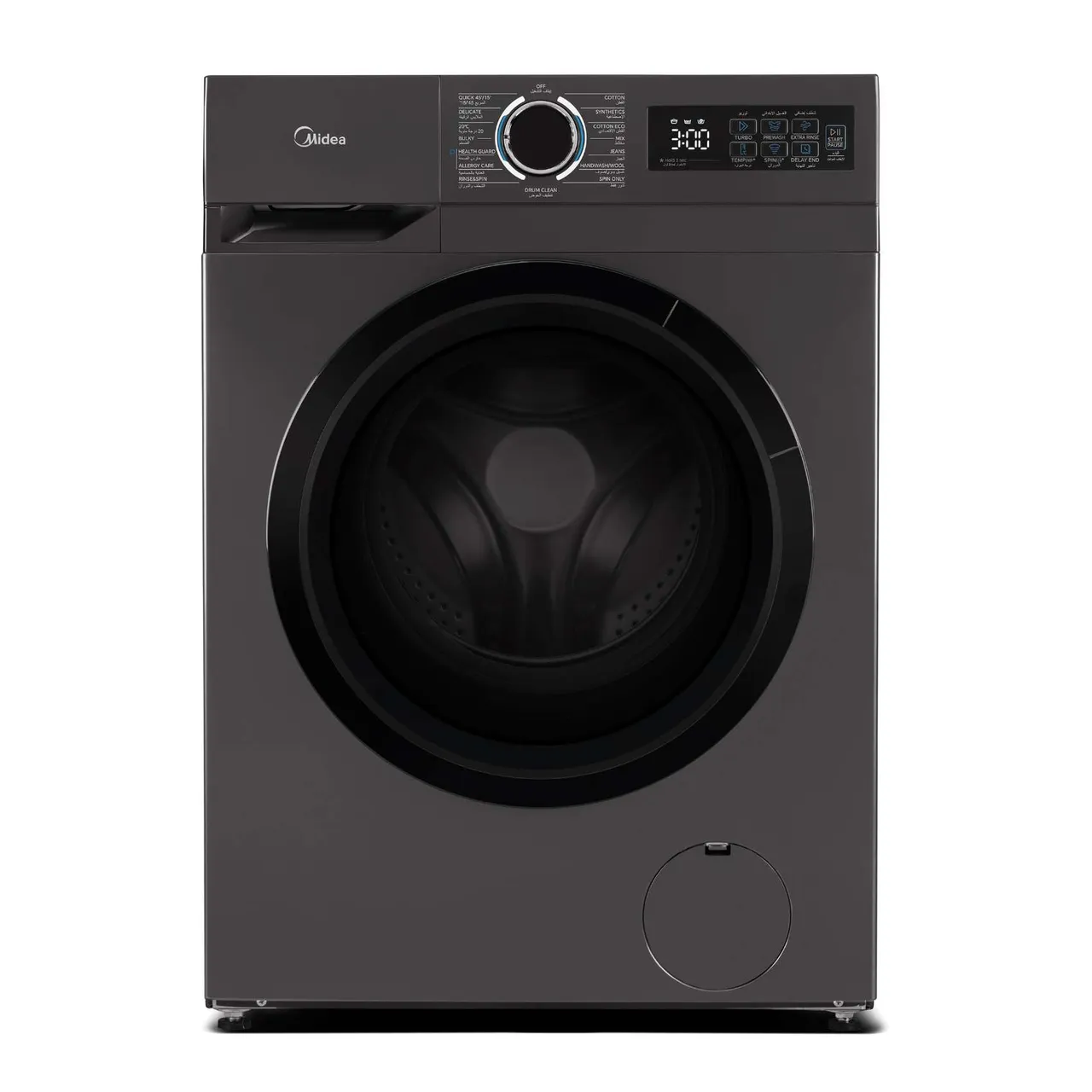 Midea غسالة تحميل أمامي MF110W90BT-GCC، أبيض، موتور انفرتر، 1400 RPM