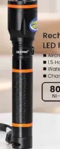 Geepas Rechargeable LED Flashlight 800 mAh