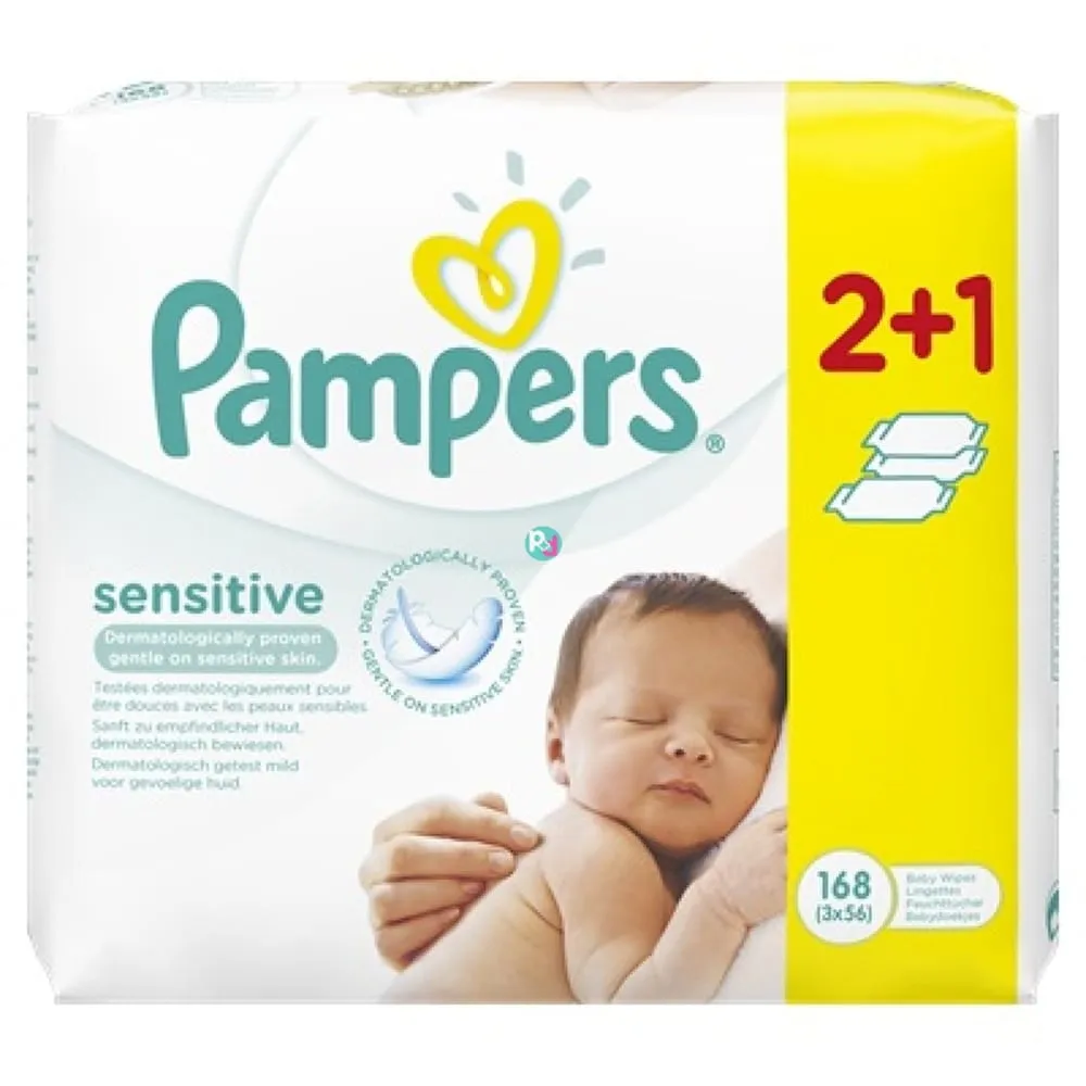 Pampers مناديل للبشرة الحساسة - 3 x 56 Pcs