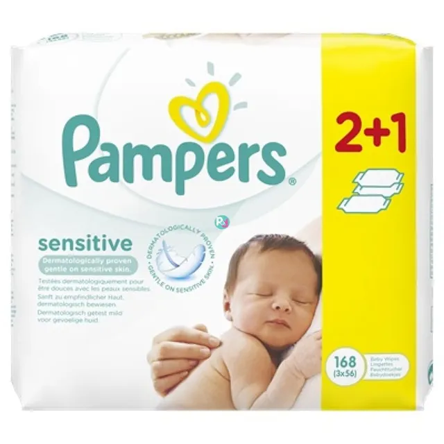 Pampers Sensitive Wipes - 3 x 56 Pcs