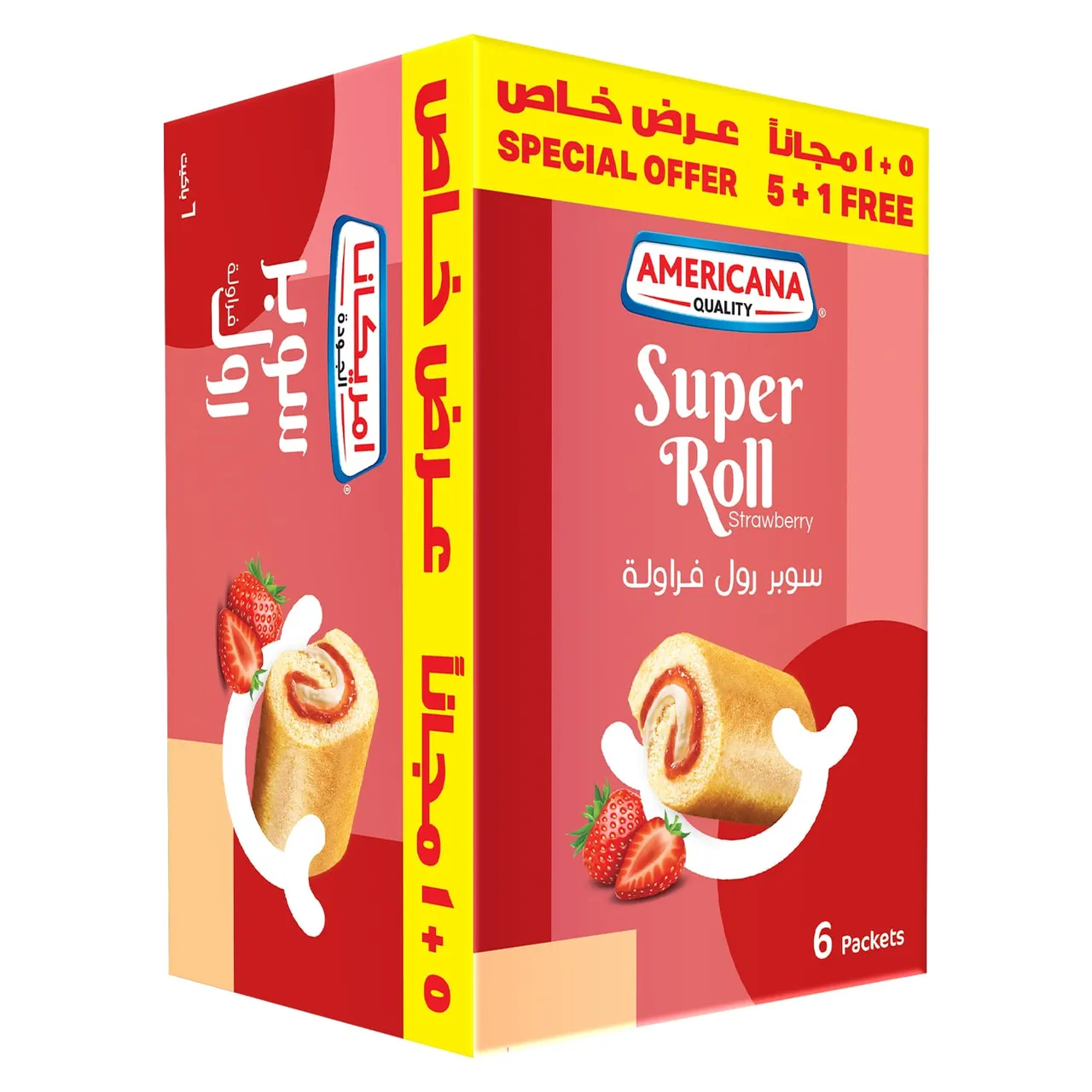 Americana كيك سوبر رول بالفراولة 60Gmx5Pcs+1Pcs مجاناً