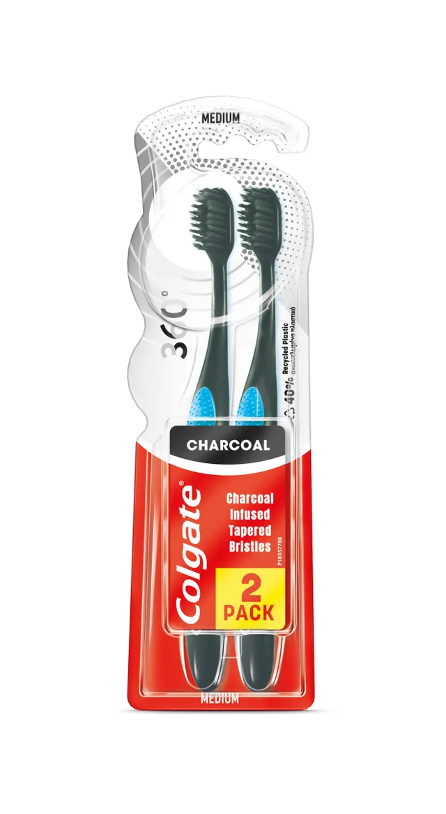 Colgate Toothbrush 360 Med Chrcoal - 2 Pcs