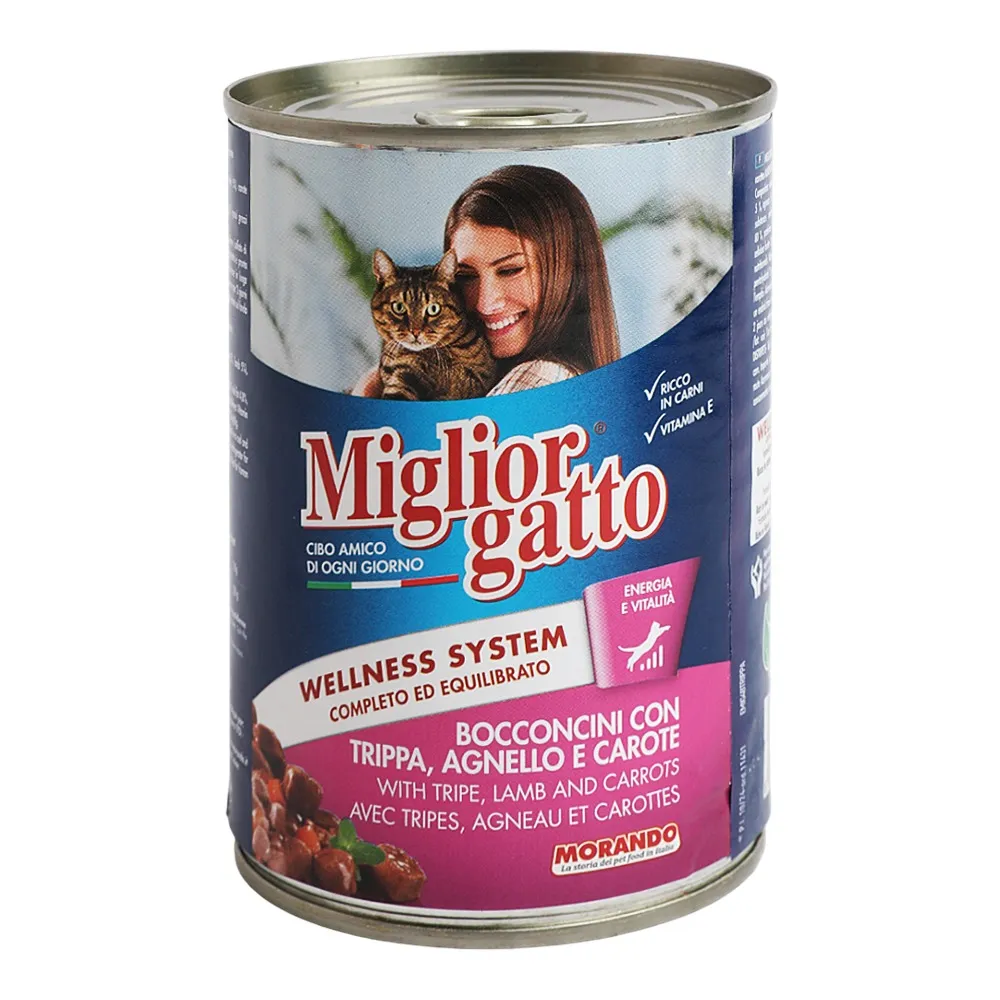 طعام قطط رطب Miglior Gatto قطع مع الكرشة ولحم الضأن والجزر