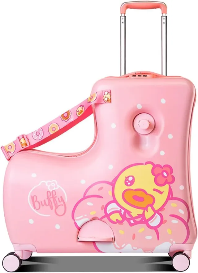 blooming time Children's Ride-On Travel Suitcase, Travel Rolling Kid's Luggage with Wheels Carry Trolley Luggage with Password Lock