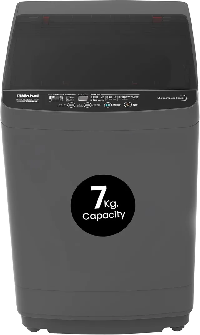 Nobel Washing Machine Capacity, Electronic Control, 12 Wash Programs, LED Washing Phase Indicator, Transparent Lid, Dual Magic Filter, Stainless Steel Drum - 735 W NWM750RI Dark Grey