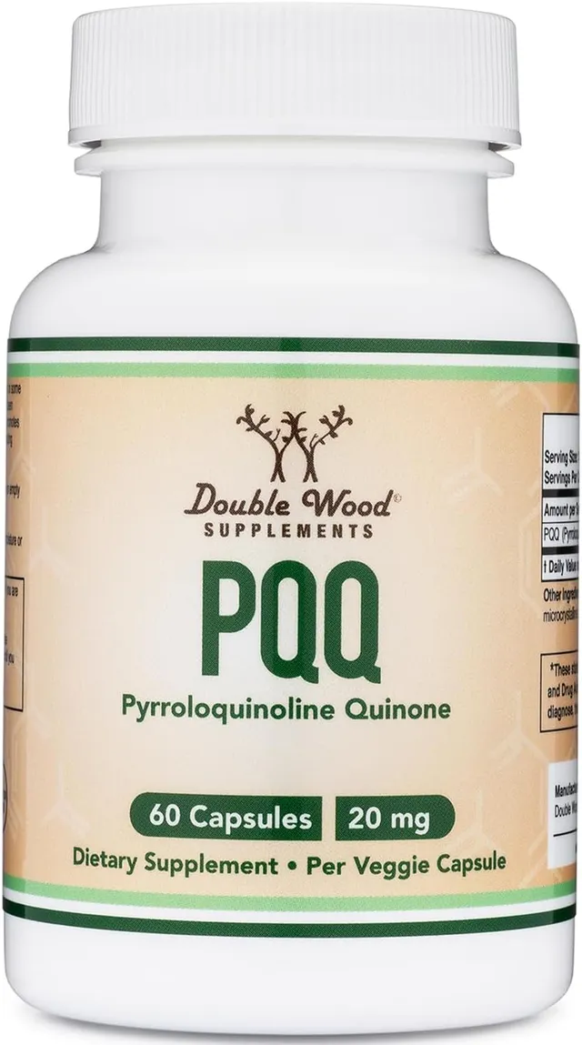 Double Wood Supplements PQQ Supplement, 20mg, 60 Capsules (Pyrroloquinoline Quinone) Promotes Mitochondria ATP Coenzyme Levels, Energy Optimizer and Sleep Quality Support