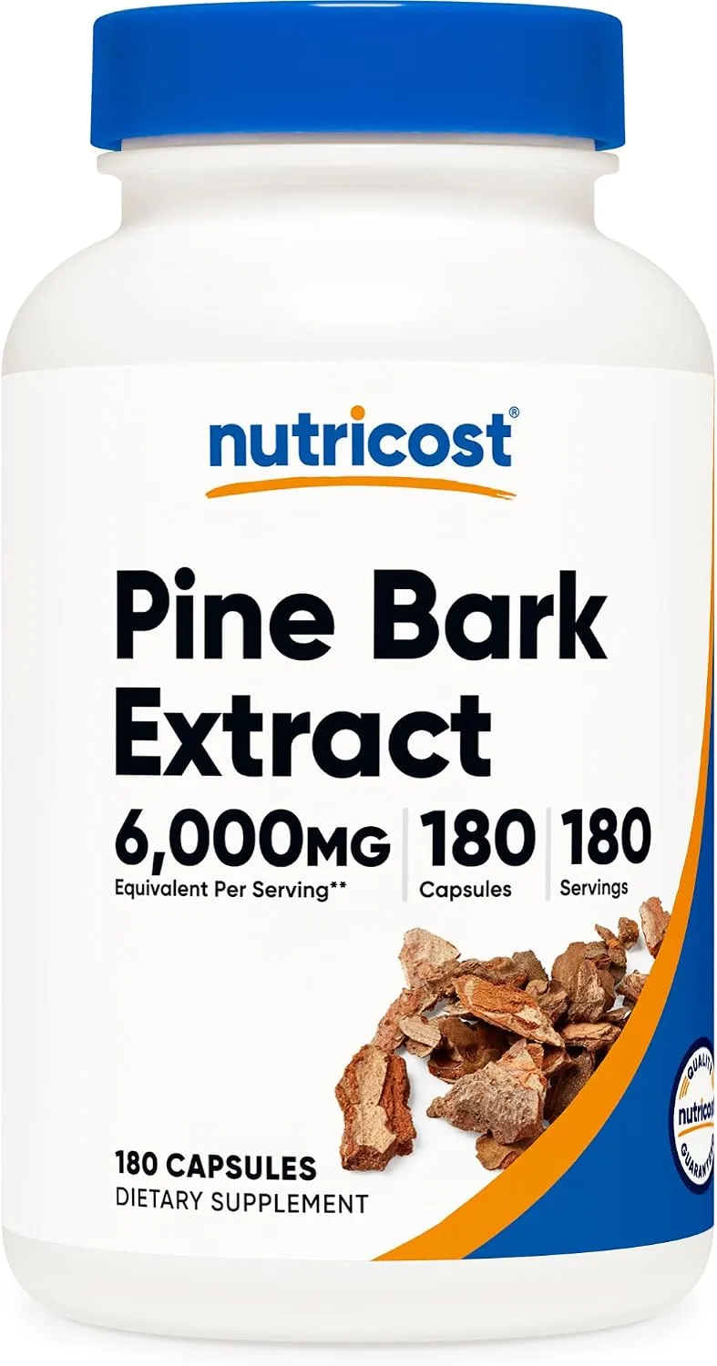 Nutricost مستخلص لحاء الصنوبر 6000mg، 180 كبسولة، معياري ليحتوي على 95% بروانثوسيانيدين، خال من الكائنات المعدلة وراثيا والغلوتين