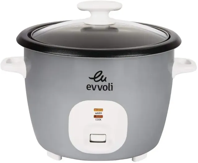 evvoli 2 In 1 Rice Cooker With Steamer 1.8 Litter Up To 6 Cup Of Rise Non-Stick 700W Silver EVKA-RC4501S 2 Years Warranty