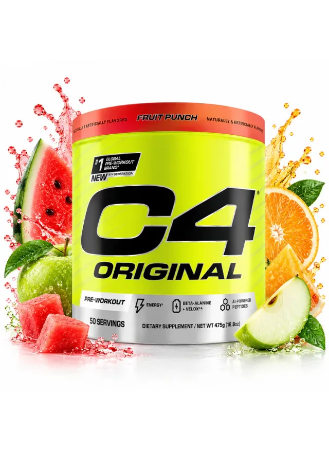 cellucor C4 Original Pre-Workout Powder Explosive Energy, Focus Endurance with Beta-Alanine, Creatine, and Arginine, Fruit Punch - 50 Servings