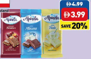 Alpinella Chocolate Milk Chocolate with Raisins and Peanuts/ White/ Milk