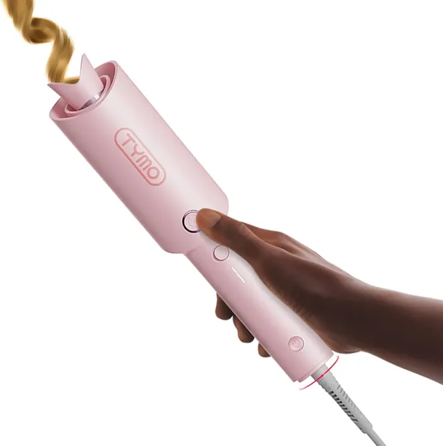 Automatic Rotating Curling Iron - TYMO CURLPRO Beach Waves Curling Wand, Portable Hair Curler, 500 Million Ionic, Dual Voltage & Lightweight for Travel, Ceramic Coating, 1 Inch, Pink