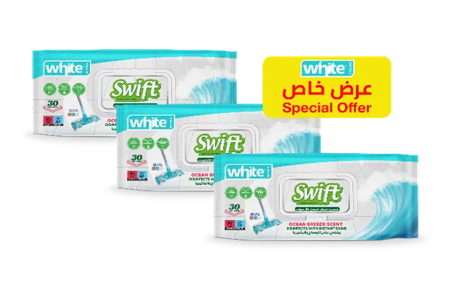 White Swift Floor Wipes - 3 x 30 Pcs