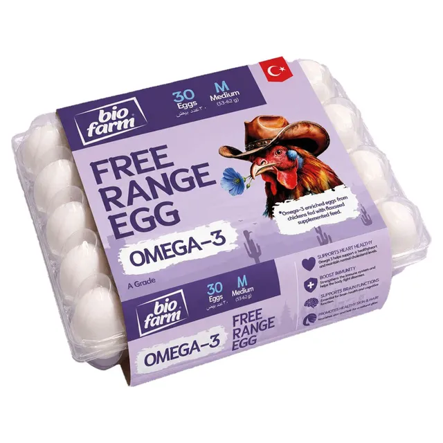 Bio Farm Biofarm Free Range Omega-3 Eggs Medium Grade A, 30 PCS
