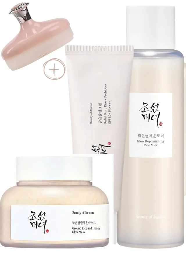beauty of joseon Radiant Glow Pack & Face Scrubber - Ground Rice & Honey Mask - Glow Replenishing Rice Milk - & Relief Sun with Probiotics Set For A Nourished, Protected, And Radiant Complexion
