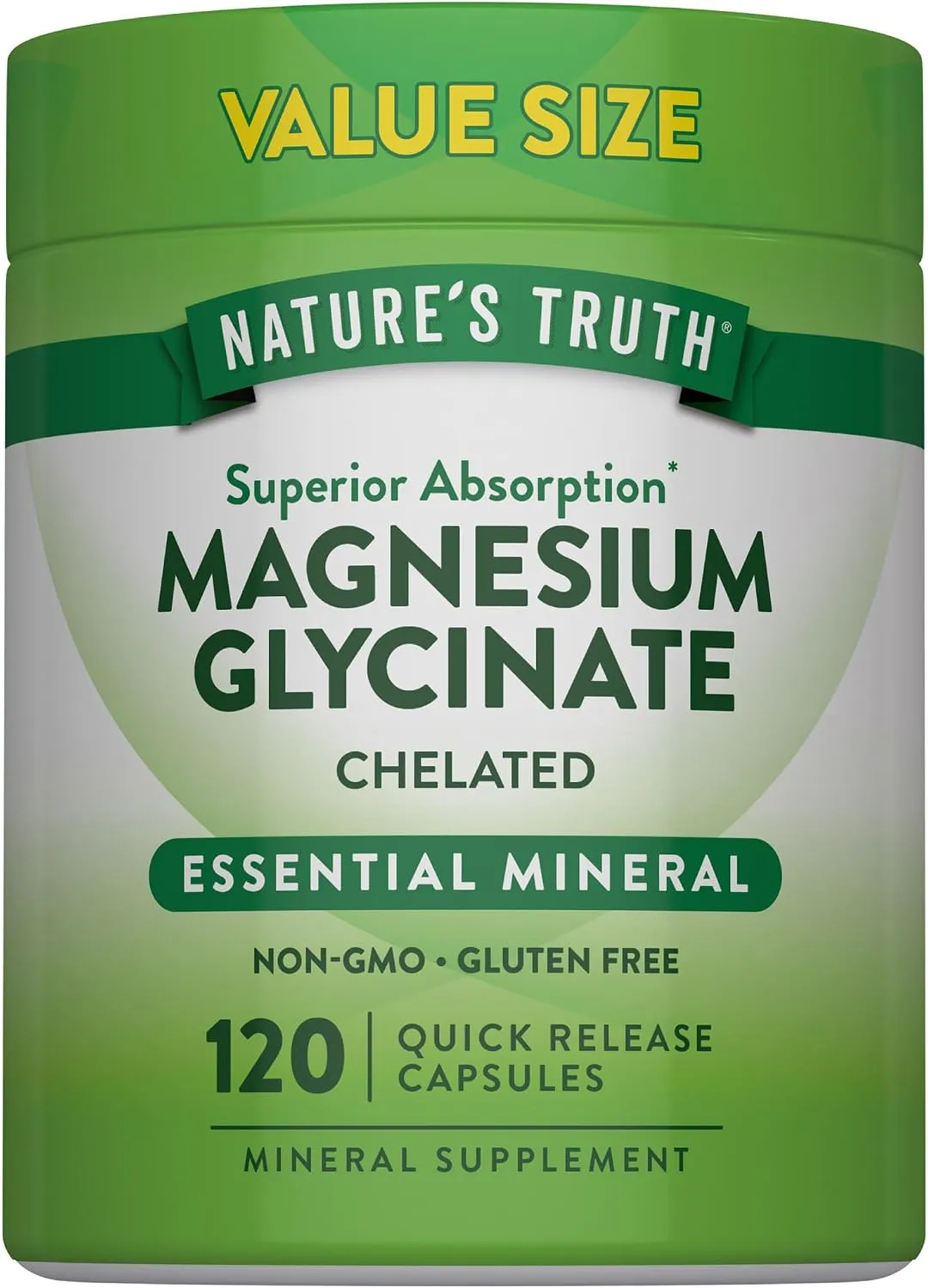 Nature'S Truth غليسينات المغنيسيوم 200mg، 120 كبسولة، مغنيسيوم مخلب عالي الامتصاص، مكمل معدني خال من الكائنات المعدلة وراثيا والغلوتين، مغنيسيوم مخلب عالي الامتصاص
