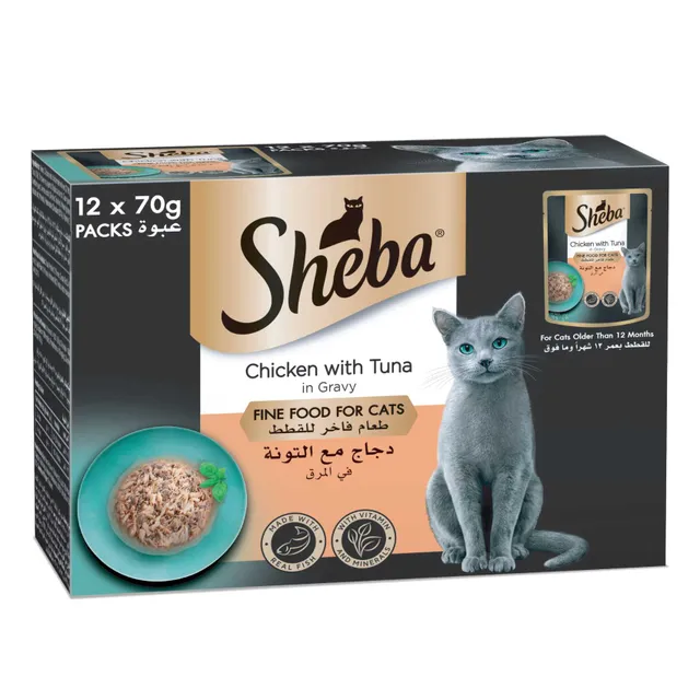 Sheba Premium Loaf Chicken with Tuna Cat Food, Pack of 12