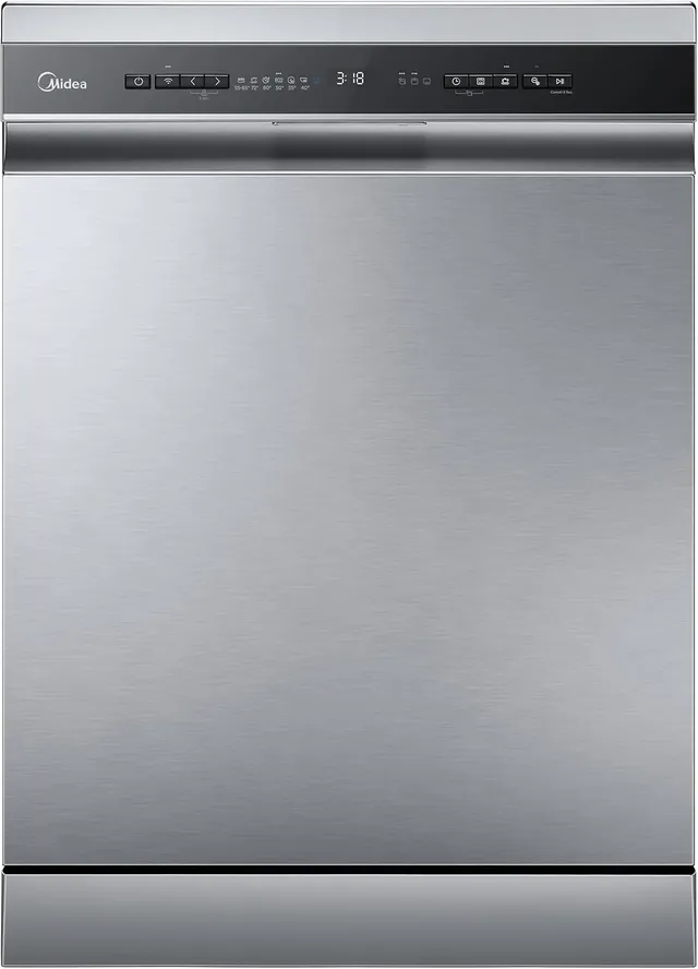 Midea 15 Place Settings Smart Freestanding Dishwasher With & 9 Program, Wi-Fi, Delay Start & Auto Open Function, Silent & High Energy Efficient, Rapid & Cloud Wash, Silver, WQP15-W7633D(SS)-GCC-CLR01