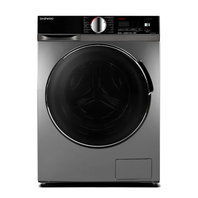 Daewoo Front Load Washer & Dryer, 9/, 1400 RPM, Silver, DW-C9671SL