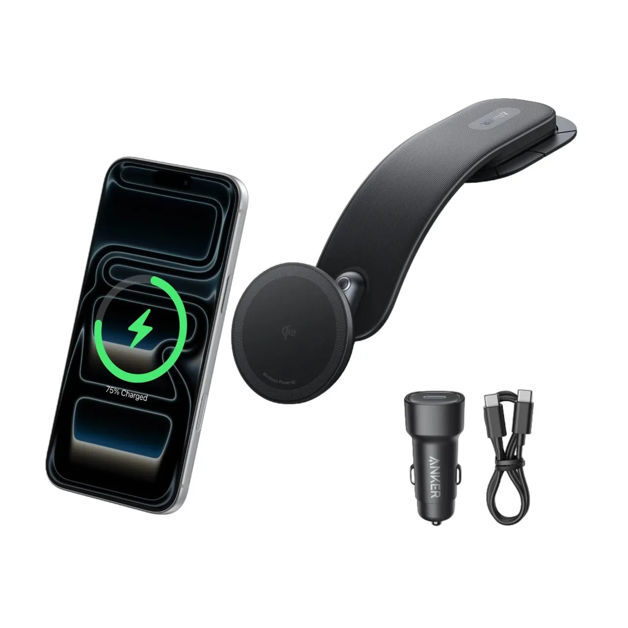 Anker شاحن سيارة لاسلكي نانو MagGo بقدرة 15W، أسود، B2216H11