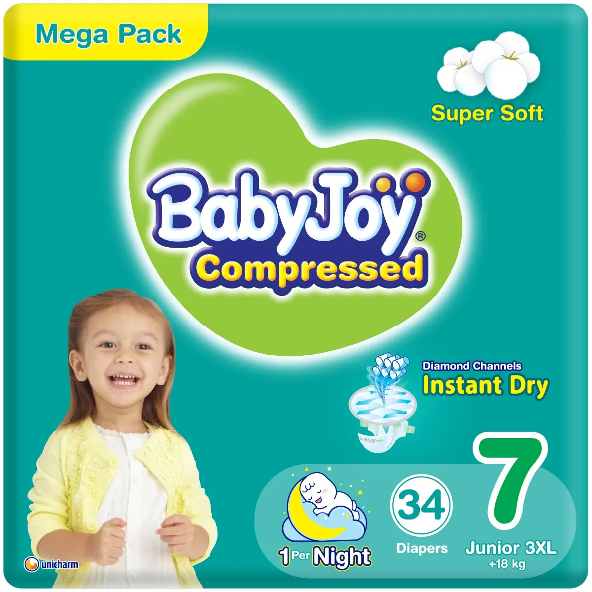 Baby Joy حفاضات XXXL مقاس 7 عبوة ميجا (18+ Kg) - 34 Pcs