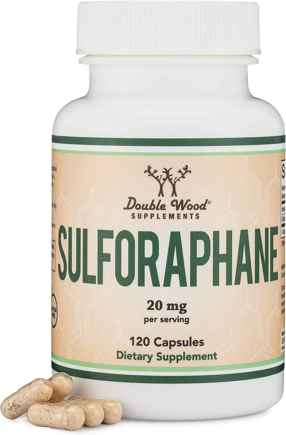 Double Wood Supplements سلفورافان - 20mg سلفورافان مفعل ومستقر لكل حصة (120 كبسولة) خلاصة بروكلي قوية لشيخوخة صحية