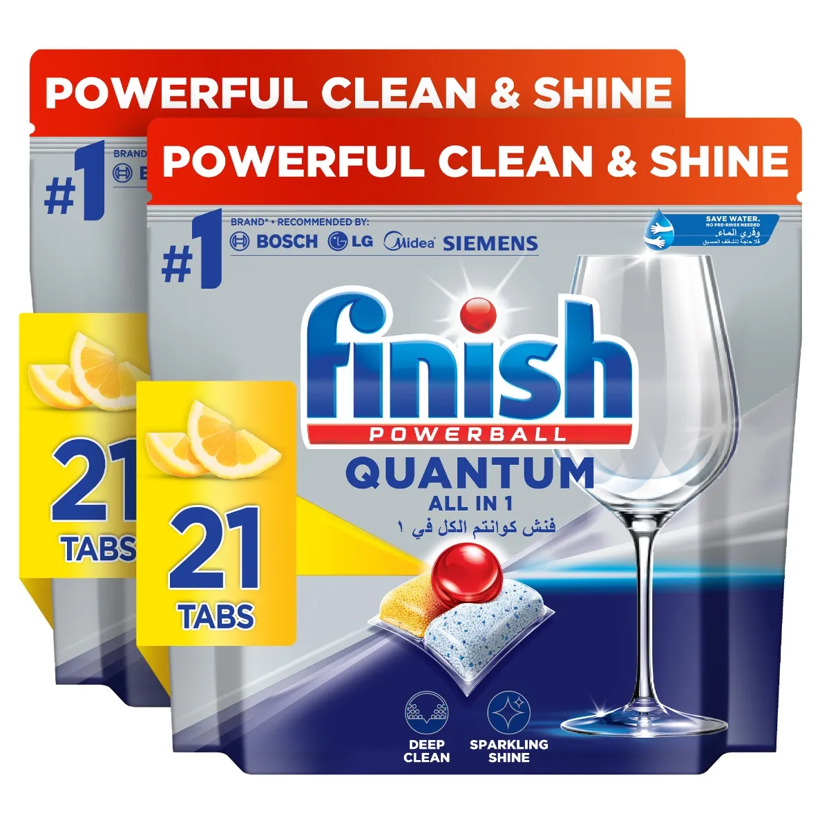 Finish أقراص غسالة الأطباق Quantum الكل في 1 برائحة الليمون المتلألئ 42 قرص