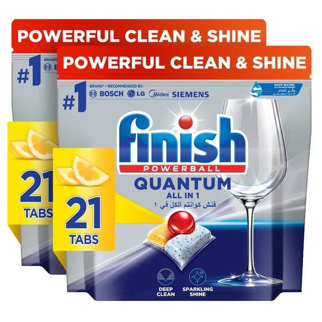 Finish Quantum All in 1 Dishwasher Tablets Lemon Sparkle Scent 42 Tabs