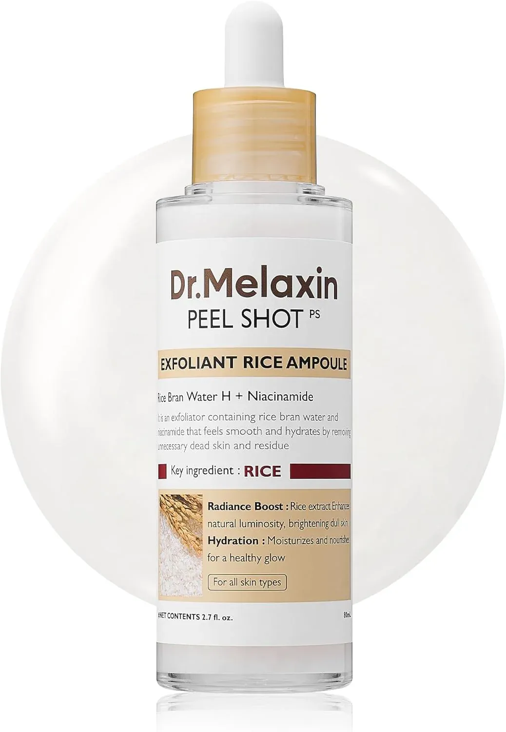 dr.melaxin أمبولة تقشير الأرز الأبيض Peel Shot Glow، مقشر لطيف للوجه والجسم لجميع أنواع البشرة