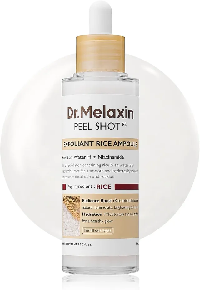 dr.melaxin Peel Shot Glow White Rice Peeling Ampoule, Soft Exfoliating Face and Body Scrub Dead Skin Cells Remover for All Skin Types korean skin care