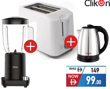 Clikon B. محمصة خبز + خلاط 2 في 1 + غلاية Olsenmark Ck2436، Btsbundle