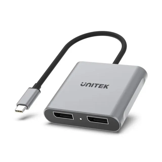 Unitek محول USB-C إلى منفذي DisplayPort - يدعم عرض فائق الدقة 4K@60Hz، موزع شاشات متعددة بتقنية التوصيل والتشغيل لأجهزة MacBook ولابتوبات Windows وأجهزة USB-C