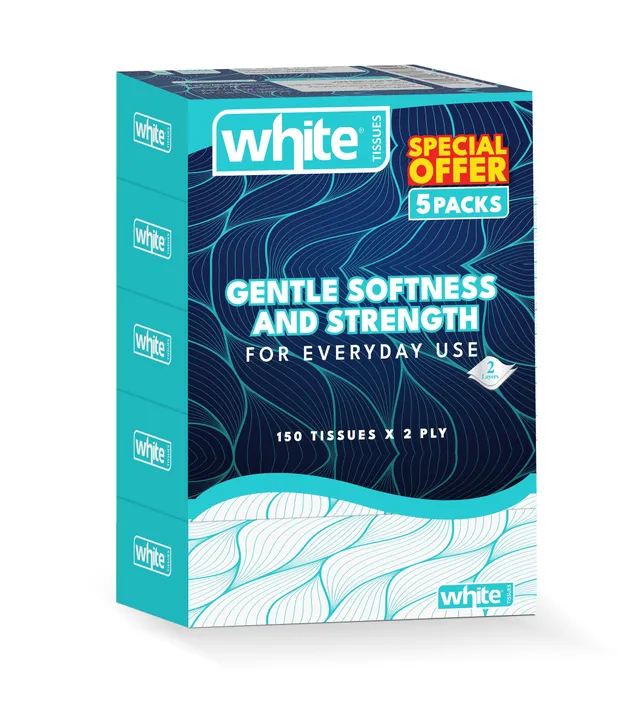 White Facial Tissue - 5 x 150's - 2Ply