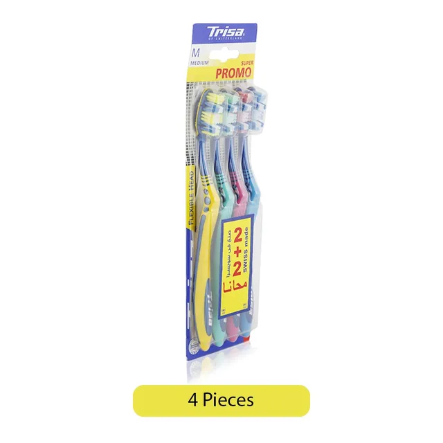 Trisa Flexible Head Medium Multicolor Toothbrush - 4 Pcs
